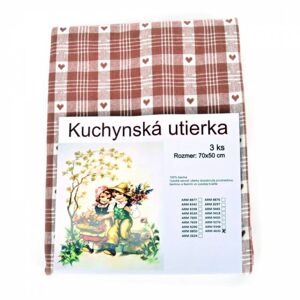 Kinekus Utierka kuchynská bavlnená tkaná SRDCE hnedá 3ks, 50x70cm, 270 g/m2