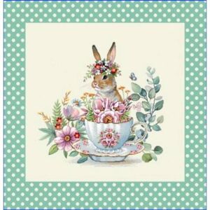 Kinekus Obliečka na vankúš, Veľkonočný zajac/jarná šálka kvetov, 42x42cm